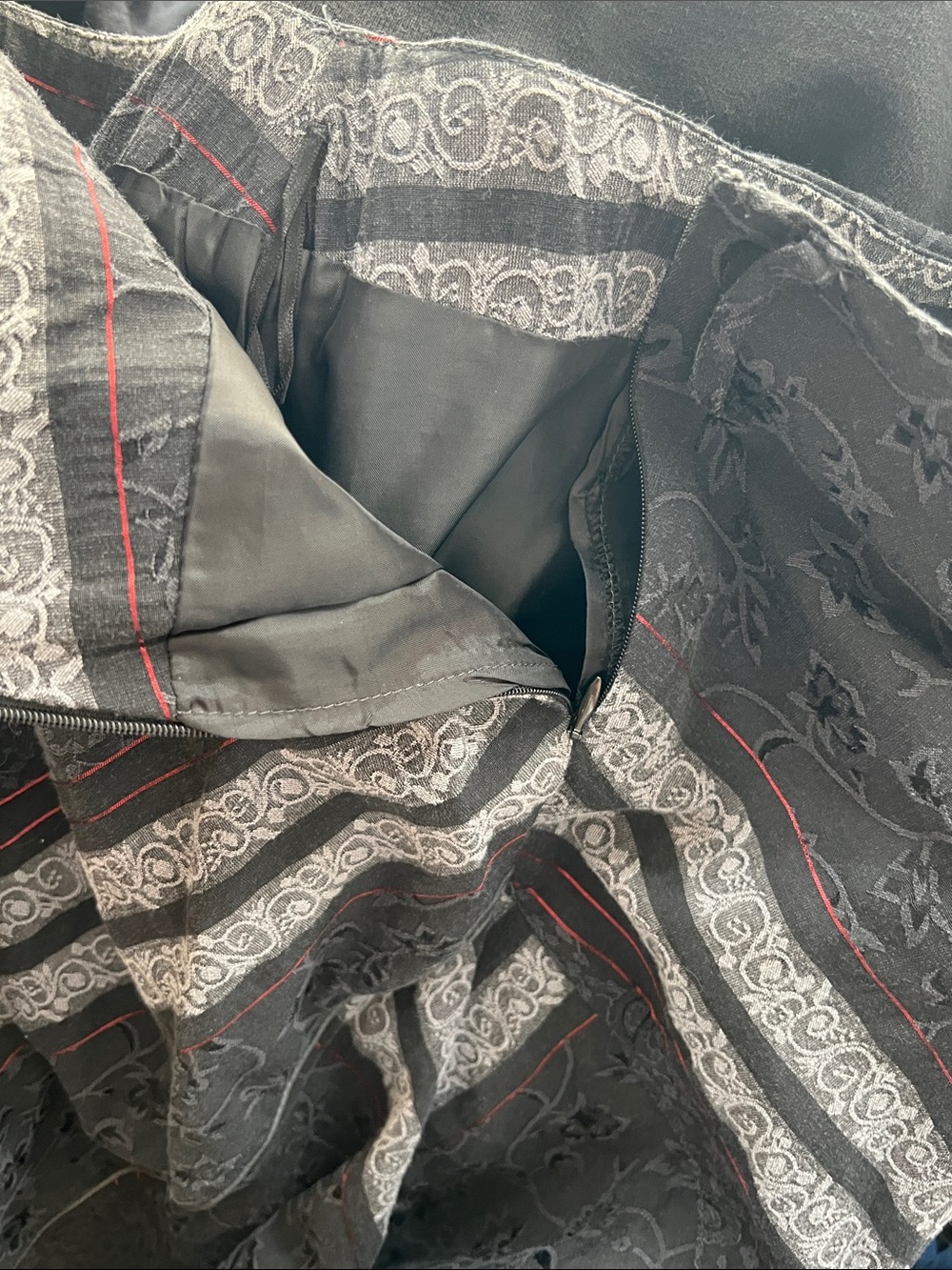 Tricotto Black A-Line Skirt with Gray Stripe and Red Pinstripe Accents - Picture 6 of 6